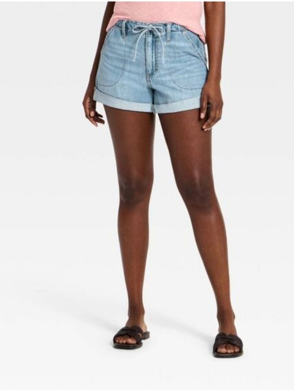 Universal Thread,Pull-on Drawstring High-Rise Jeans Shorts 3.25", Light Wash, 6